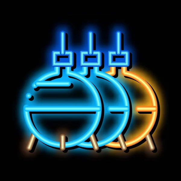 Три круглых газовых цистена неоновое свечение иконка иллюстрация — стоковый вектор