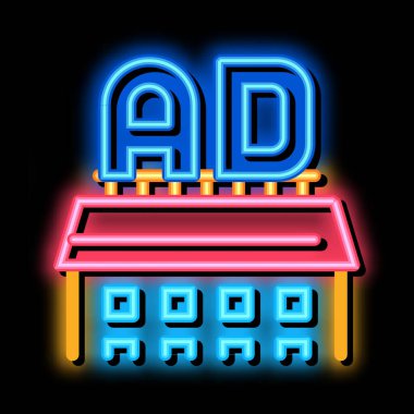 Mağaza neon ışıklı ikon illüstrasyonunun çatısında reklam tabelası