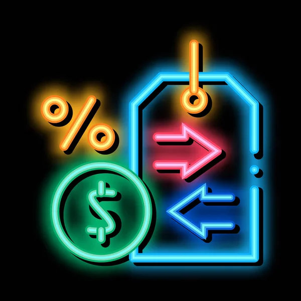 Gambar ikon lampu neon dengan label harga bunga tunai - Stok Vektor