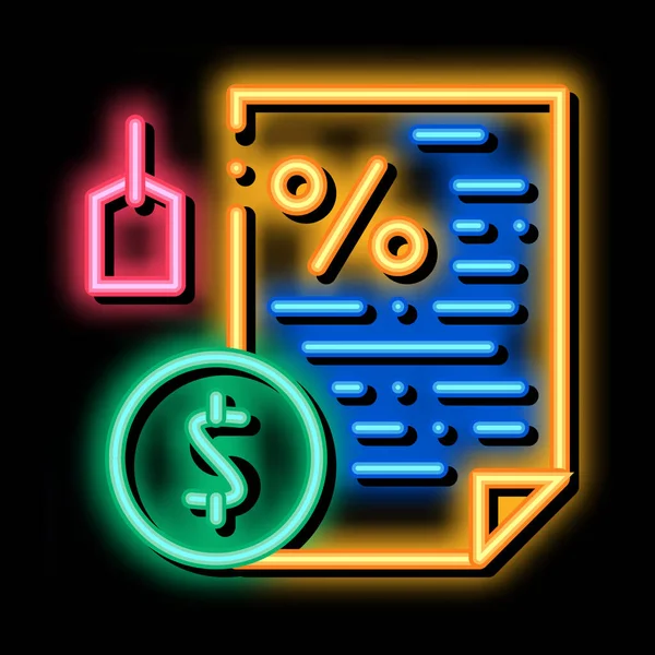 Contrato penhores documento neon brilho ícone ilustração — Vetor de Stock