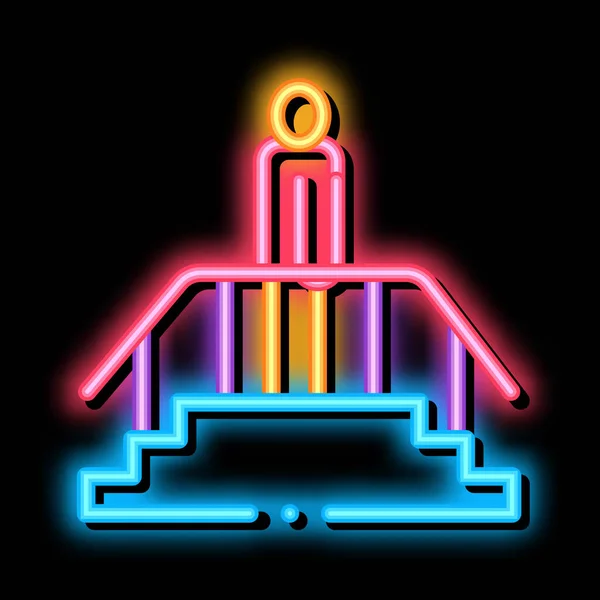 Férfi a lépcsőn neon világítás ikon illusztráció — Stock Vector