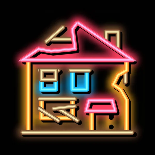 Ruined house neon glow icon illustration — Stock Vector