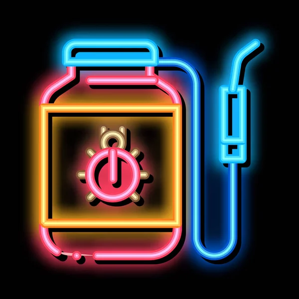 Hordozható méreg tartály bogarak neon világítás ikon illusztráció — Stock Vector