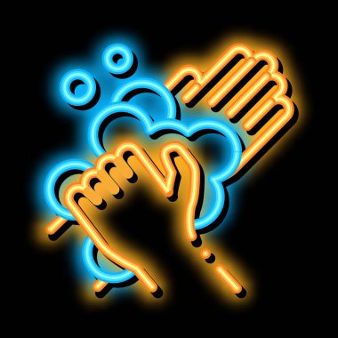 Yıkanan eller için köpük sabun köpüğü neon ışıklı ikon resimlemesi