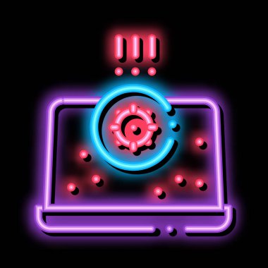 Dizüstü bilgisayardaki neon ışıklı ikon resimlemesindeki bakteri tespiti