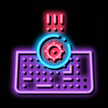 Bilgisayar klavyesindeki bakteriler neon ışıklı ikon resimlemesi