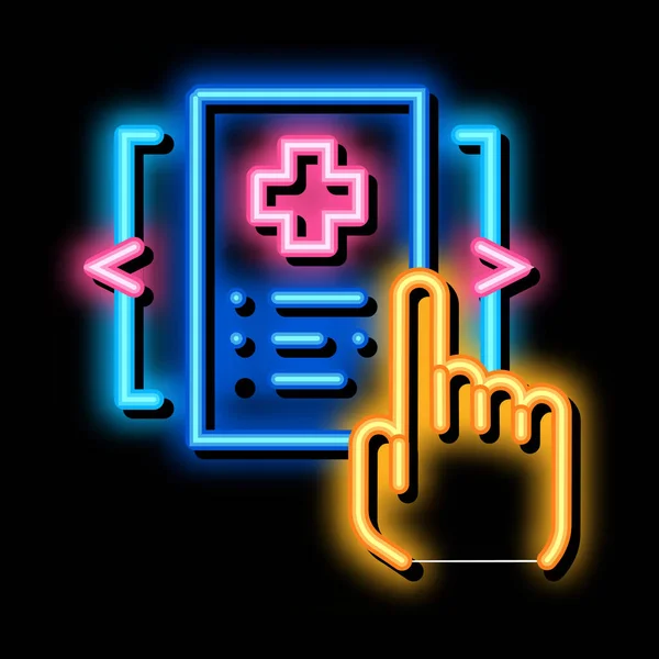 Medical document selection neon glow icon illustration — Stockvektor