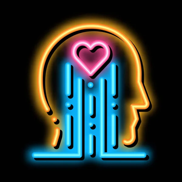 Heart and brain work neon glow icon illustration — Stockvektor