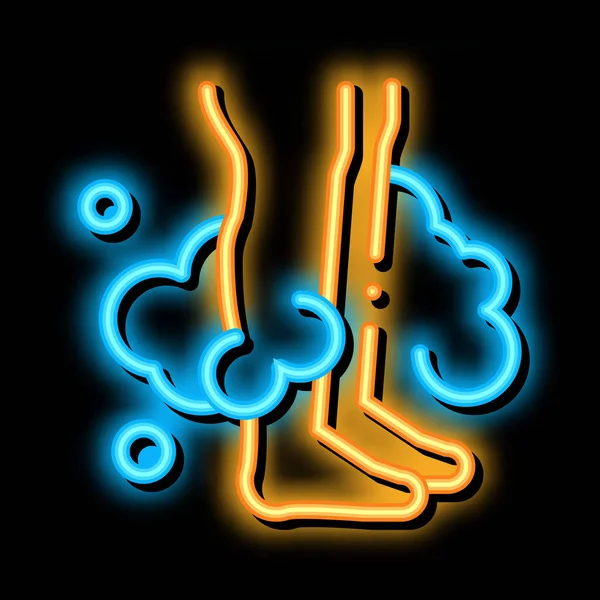 Mytí nohou s mýdlovou pěnou neonová záře ikona ilustrace — Stockový vektor