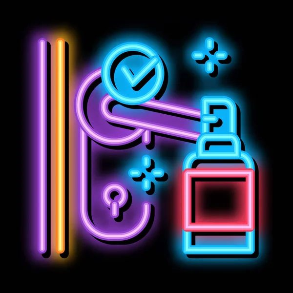 Nyckelhål desinfektion neon glöd ikon illustration — Stock vektor