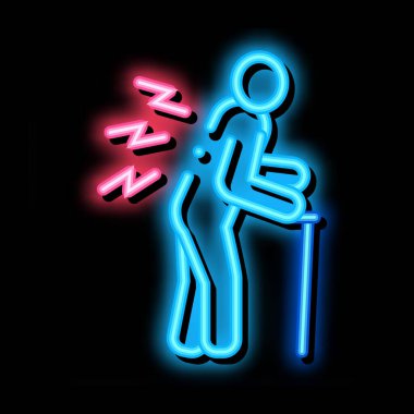 Bunak artrit of back neon parıltısı ikonu illüstrasyonu
