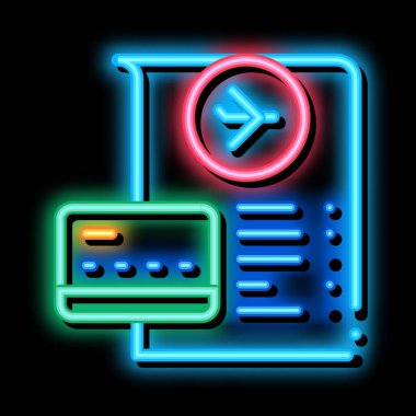 Ödeme için kart ve gümrüksüz neon parıltısı illüstrasyonunda kontrol