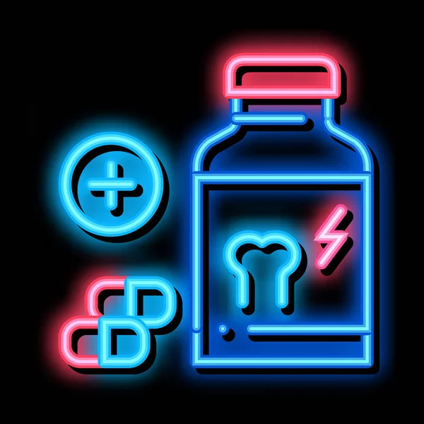 Vitamin for strengthening bones neon glow icon illustration — Stockvektor