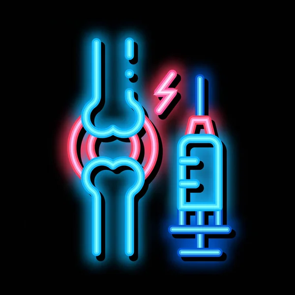 Injection préventive pour l'arthrite illustration icône néon lueur — Image vectorielle