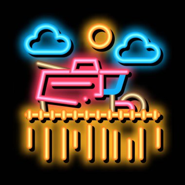 Buğday tarlasında traktör neon ışıklı ikon illüstrasyonu