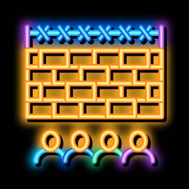 Çitin arkasındaki yasaklı insanlar neon ışıklı ikon resimlemesi