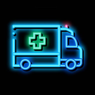 ambulans otomobili neon ışıklı simge illüstrasyonu