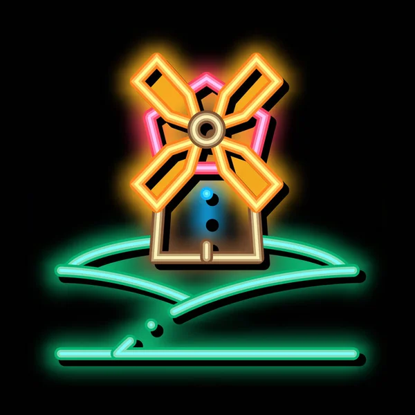Väderkvarn i äng neon glöd ikon illustration — Stock vektor