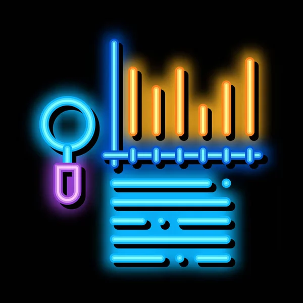 Studie bar grafiek zoekmachine optimalisatie neon gloed pictogram illustratie — Stockvector