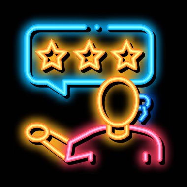Üç yıldızlı usta kadın neon ışıklı ikon illüstrasyonu