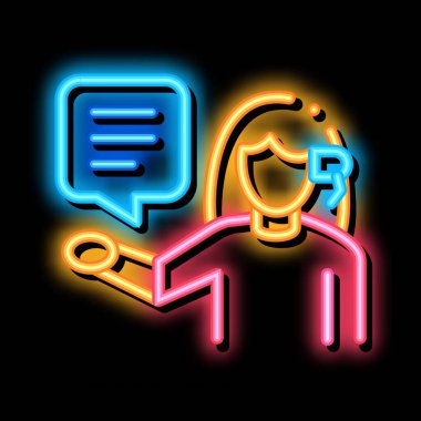 Kadın sözel yardım telefon neon ışıklı ikon illüstrasyonu