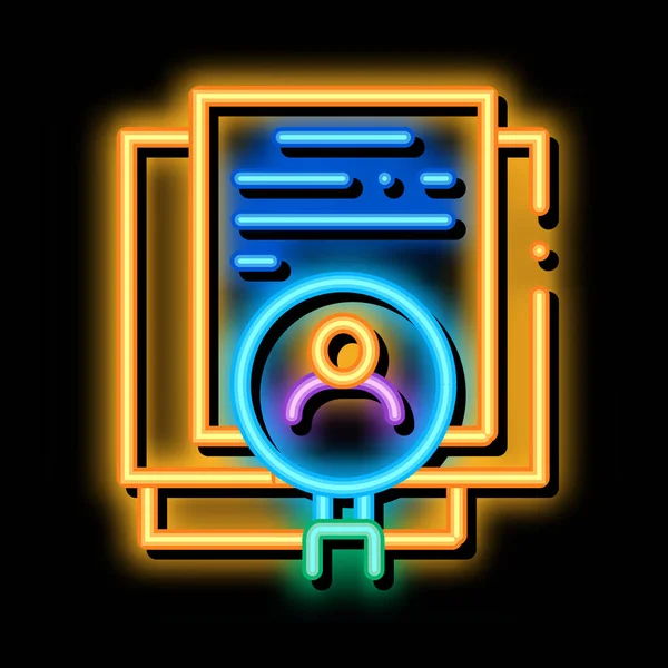 Studie av mänskliga dokument neon glöd ikon illustration — Stock vektor