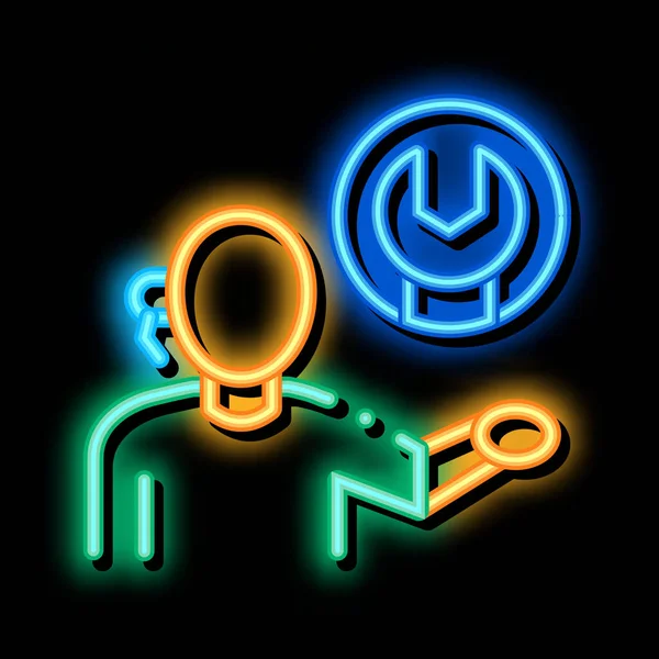 Kontakt pomoc ustawienie problemów neon blask ikona ilustracja — Wektor stockowy