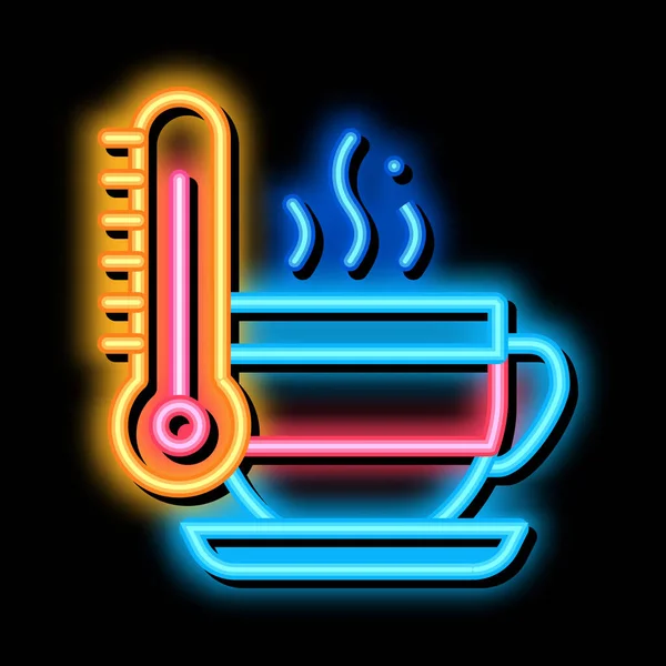 Tea csésze hőmérséklet neon izzás ikon illusztráció — Stock Vector