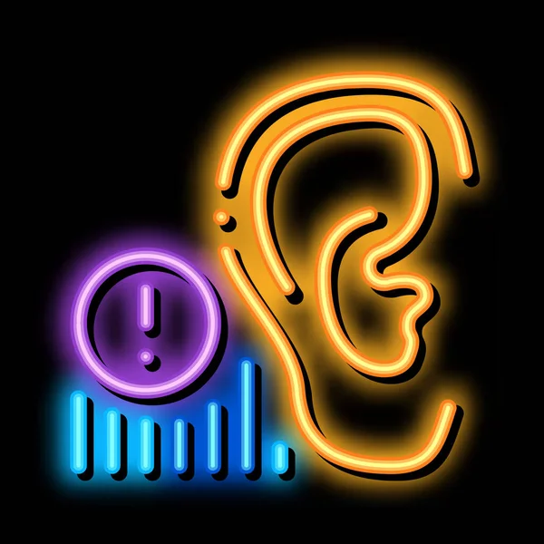Humano audição aviso neon brilho ícone ilustração — Vetor de Stock
