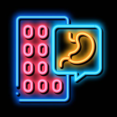 Mide ağrısına karşı haplar neon ışıklı ikon resimleme