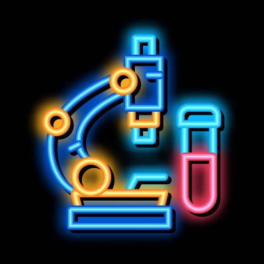 Kan testleri mikroskop altında neon ışıklı ikon resimleme