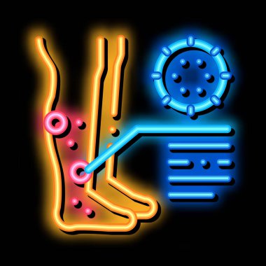 Ayaklarda kızarıklık, neon ışıklı ikon illüstrasyonu.