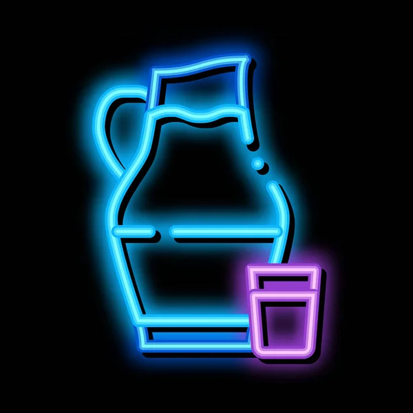 Jarro com leite e ícone de brilho de néon de vidro ilustração —  Vetores de Stock