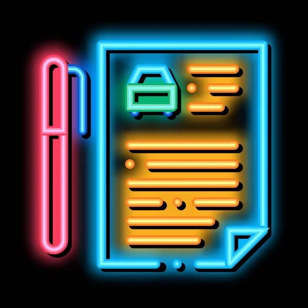 Bilköp avtal neon glöd ikon illustration — Stock vektor