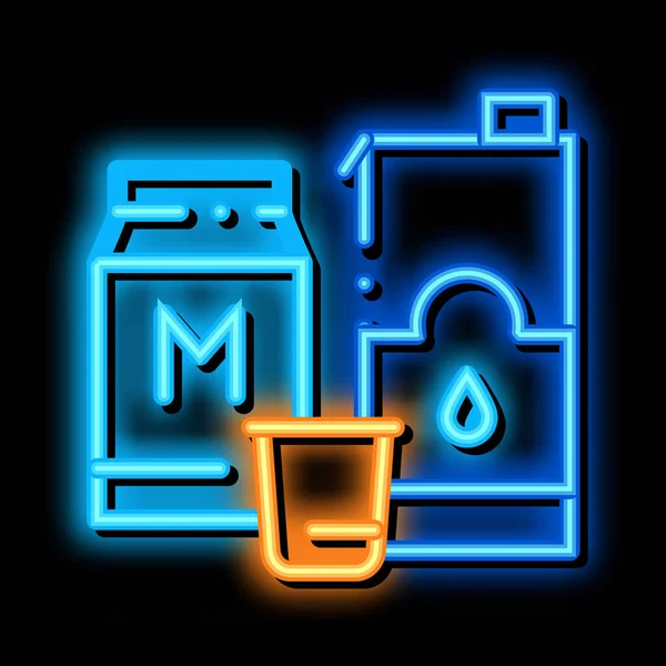 Tas met melk neon gloed pictogram illustratie — Stockvector