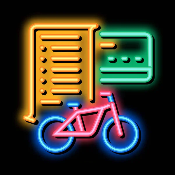 Carte paiement vélo services néon lueur icône illustration — Image vectorielle