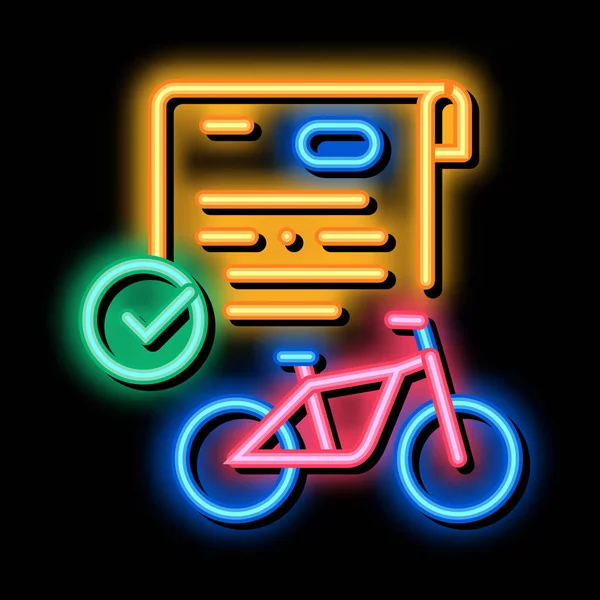 Umowa na tymczasowe korzystanie z ikony świecącej neonem rowerowym — Wektor stockowy