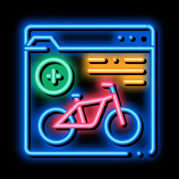 Servizi di bike sharing informazioni neon bagliore icona illustrazione — Vettoriale Stock