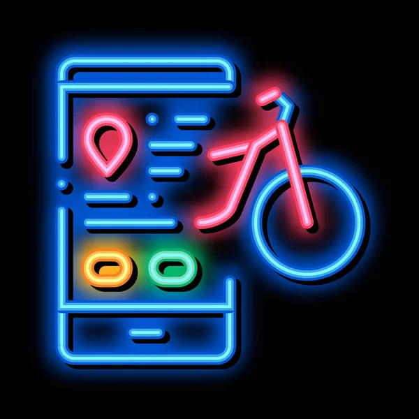 Wypożyczalnia rowerów usługi telefon opcja neon blask ikona ilustracja — Wektor stockowy
