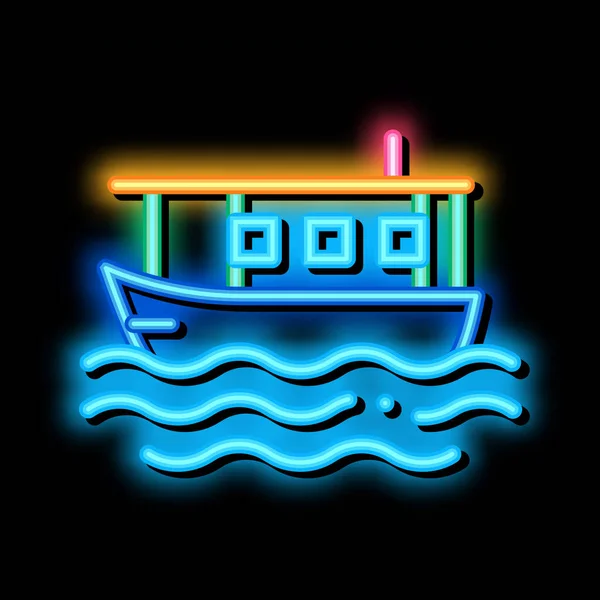 Wasserjacht inmitten des Meeres Neon Glühen Symbol Illustration — Stockvektor