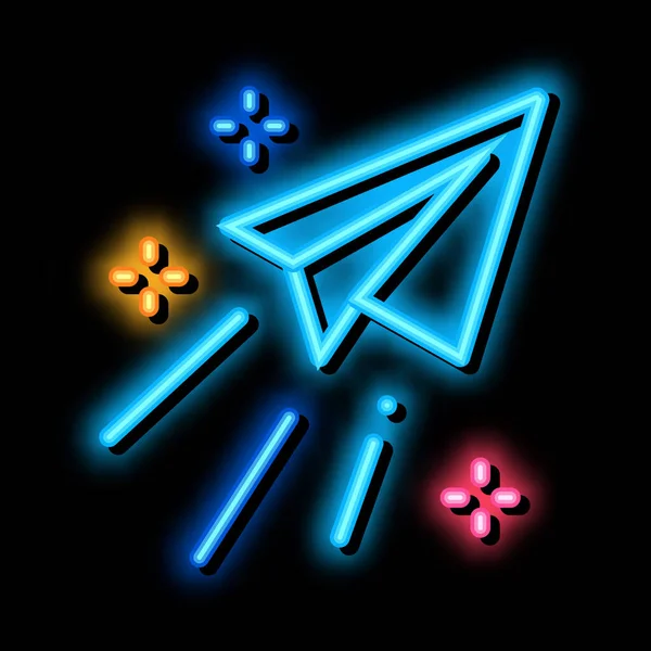 Papier Flugzeug Nachricht Neon Glühen Symbol Illustration — Stockvektor