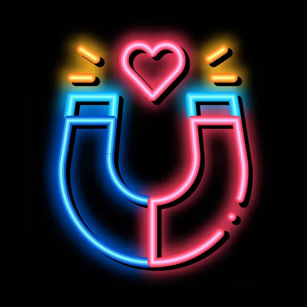 Magnet zieht Liebe Neon Glow Ikone Illustration — Stockvektor