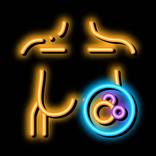Vrouwelijke borst neon gloed pictogram illustratie — Stockvector