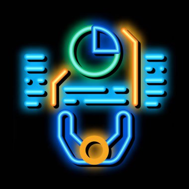 İnsan pasta grafiği neon ışıklı ikon resimlemesi