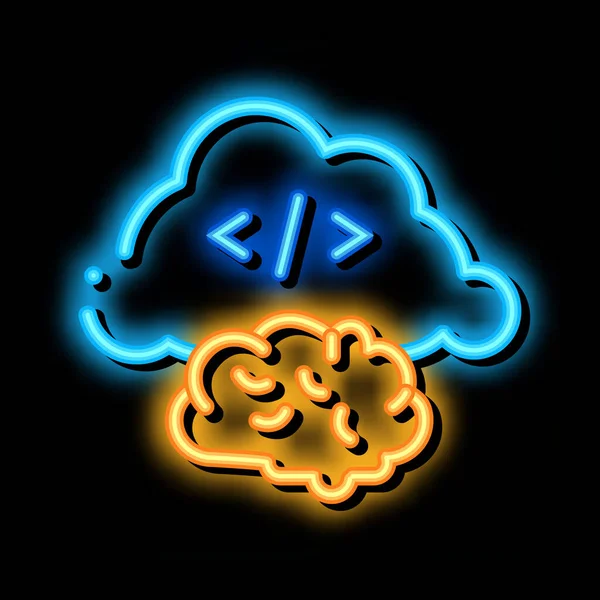 Gehirn Wolke Trennung Neon Glow Symbol Illustration — Stockvektor