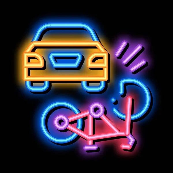 Bike and car accident neon glow icon illustration — Stock Vector