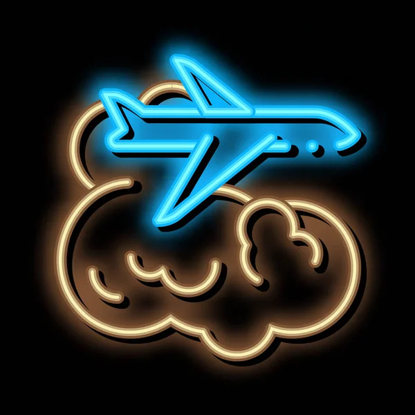 Flygplan flyger i moln neon glöd ikon illustration — Stock vektor