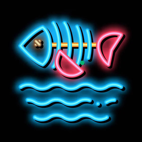 Śmierć ryb w ikonie świecącego neonu wody ilustracja — Wektor stockowy