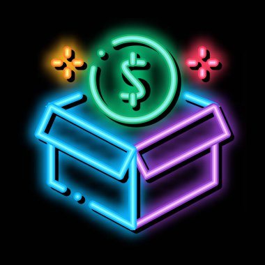 kutu paketi neon ışıklı simge illüstrasyonu