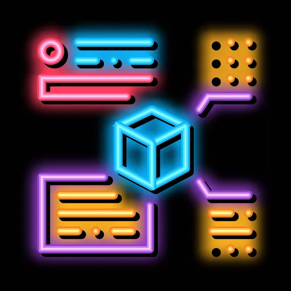Meting van de parameters van het pakket neon gloed pictogram illustratie — Stockvector
